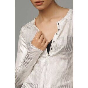 Anthropologie Pilcro The Andie Ribbed Henley Top Shimmer Edition L
